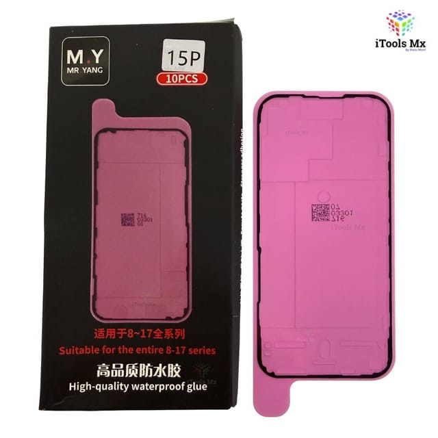 ADHESIVO IMPERMEABLE PARA IPHONE 15 PRO – SELLO DE PANTALLA - VENTA POR PIEZA