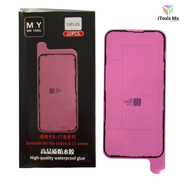ADHESIVO IMPERMEABLE PARA IPHONE 15 PLUS – SELLO DE PANTALLA - VENTA POR PIEZA
